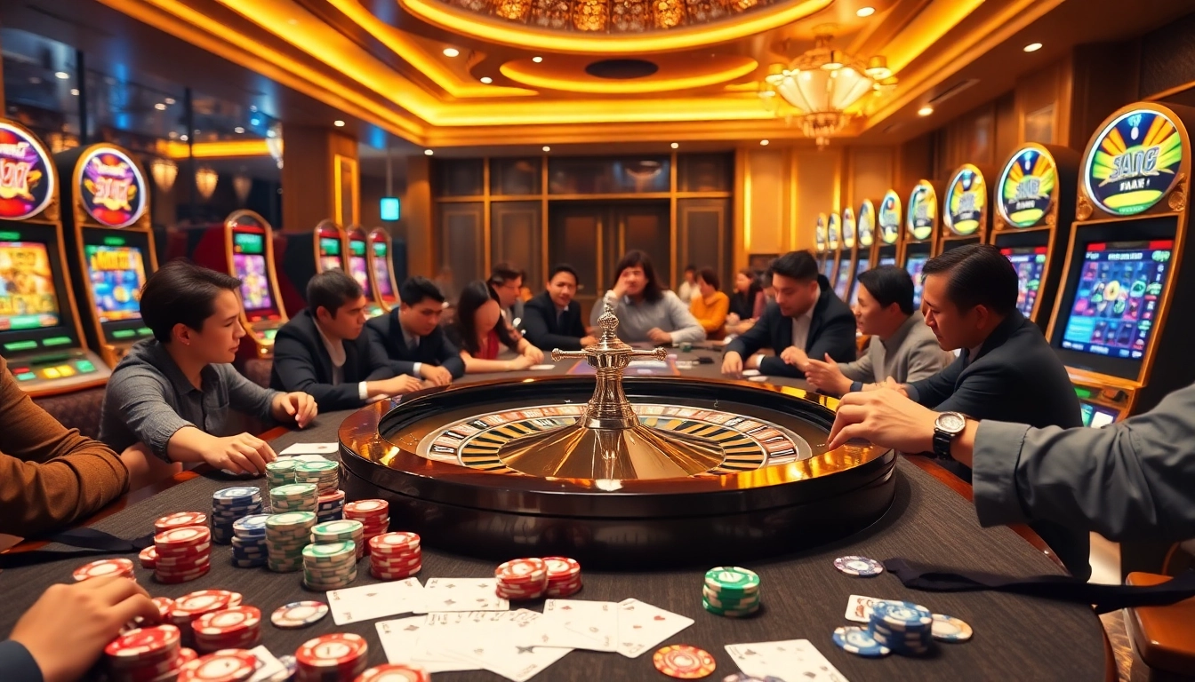f8bet excitement at a roulette table with players betting on vibrant chips and cards.